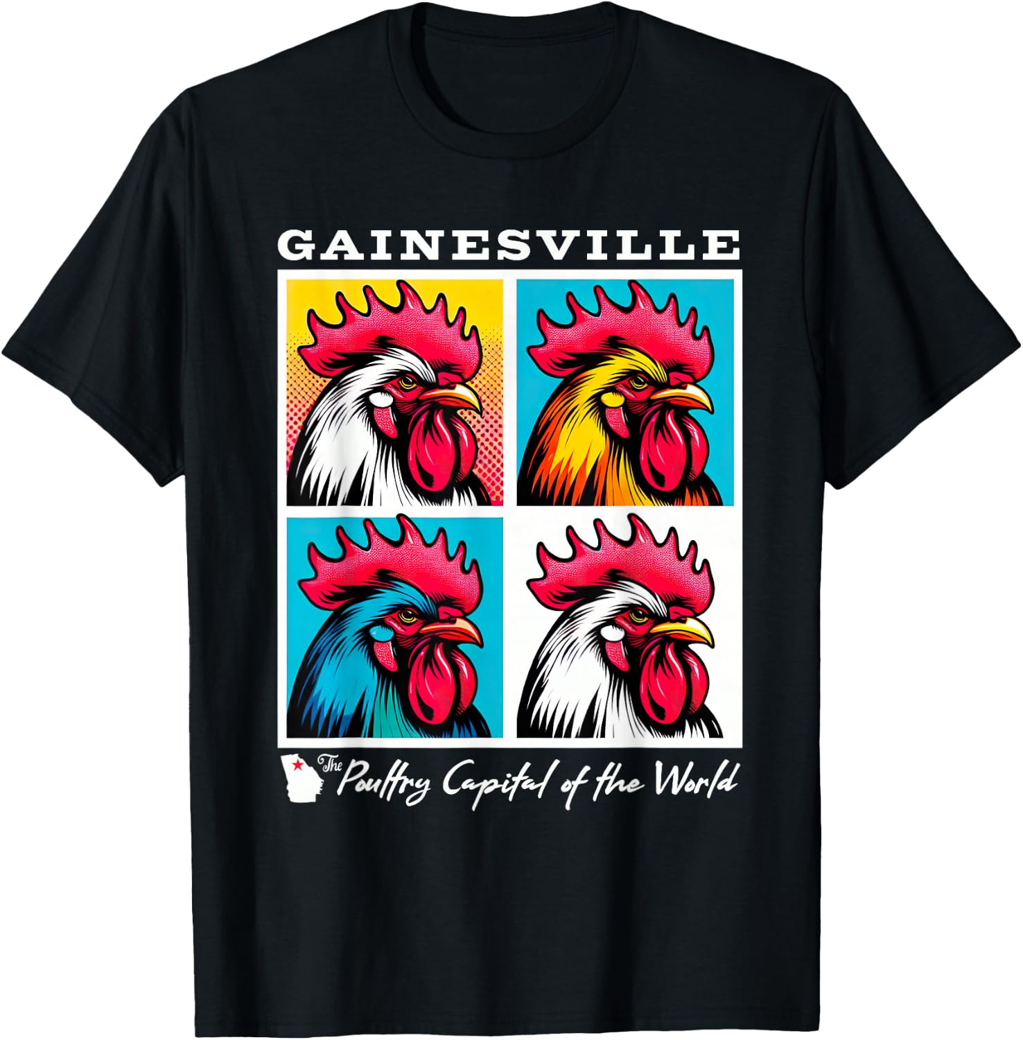 Gainesville Georgia Poultry Capital Chicken Pop Art T-Shirt - T-Shirt | Black