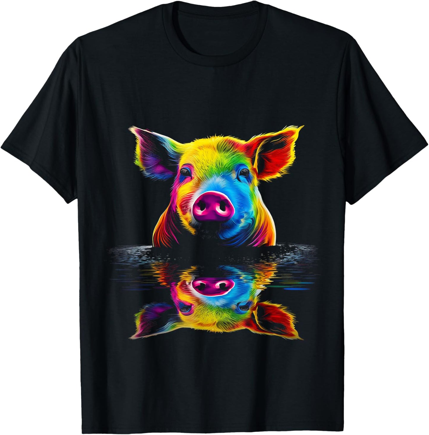 Pig Colorful Animal Art Illustration Graphic Pig T-Shirt - T-Shirt | Black