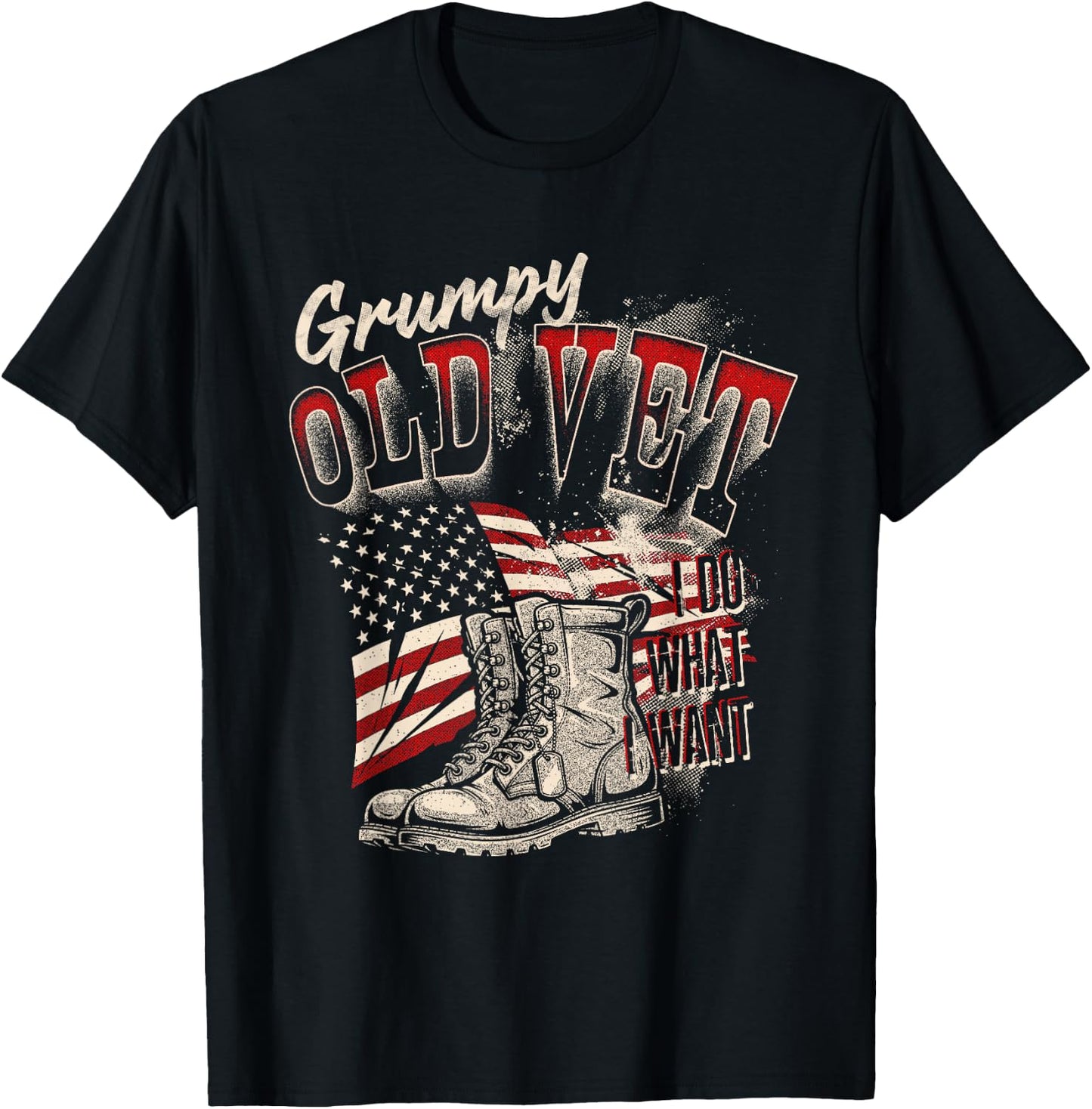 Military Grumpy Old Vet Funny Veteran American Flag Design T-Shirt - T-Shirt | Black