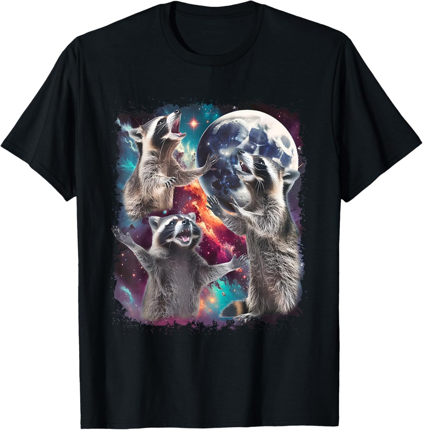 Racoons Howling At The Moon Vintage Raccoon Animal Lovers T-Shirt - T-Shirt | Black