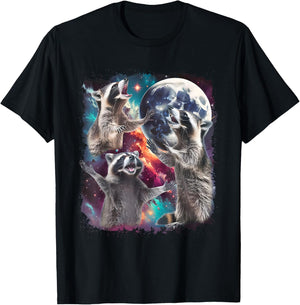 Racoons Howling At The Moon Vintage Raccoon Animal Lovers T-Shirt - T-Shirt | Black