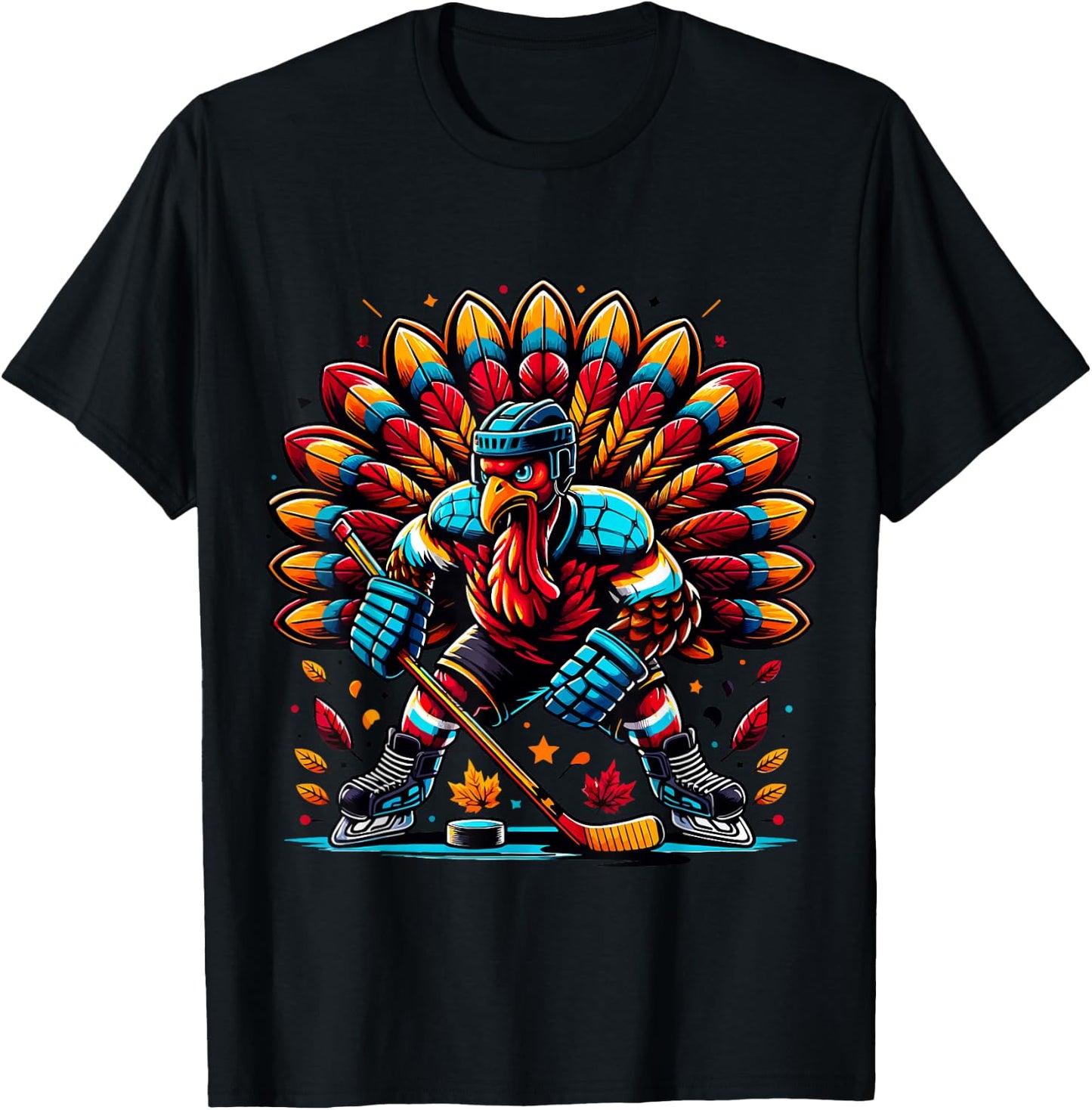 Thanksgiving Ice Hockey Turkey Playing Hockey Thankful T-Shirt - T-Shirt | Black