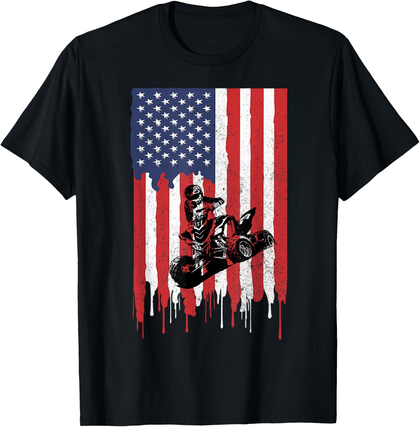 American USA Flag ATV Four Wheeler Quad Bike Brap T Shirt T-Shirt - T-Shirt | Black