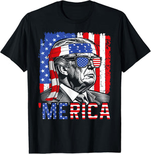 'Merica Trump Happy 4th Of July Funny American Flag USA Women Kids Men T-Shirt - T-Shirt | Black