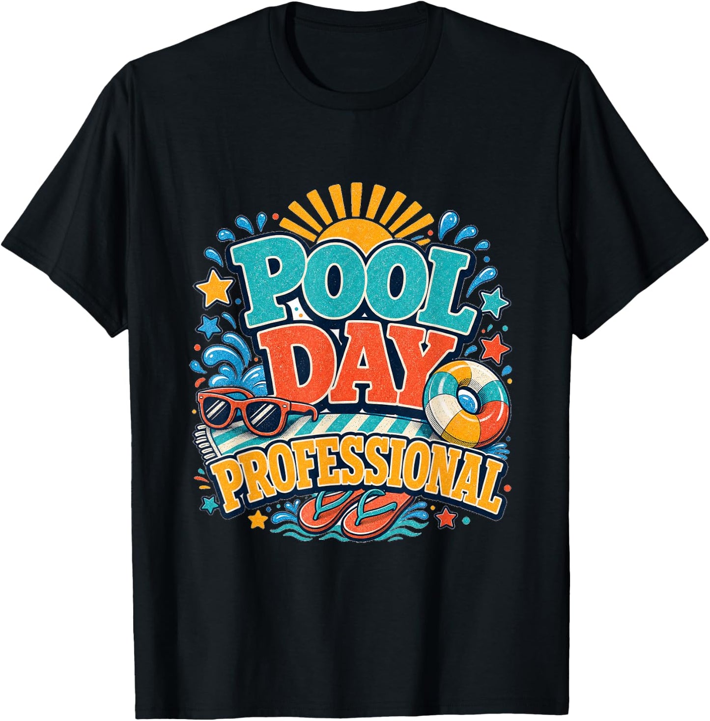 Pool Day Professional Summer Swim Class Vacation Celebration T-Shirt - T-Shirt | Black