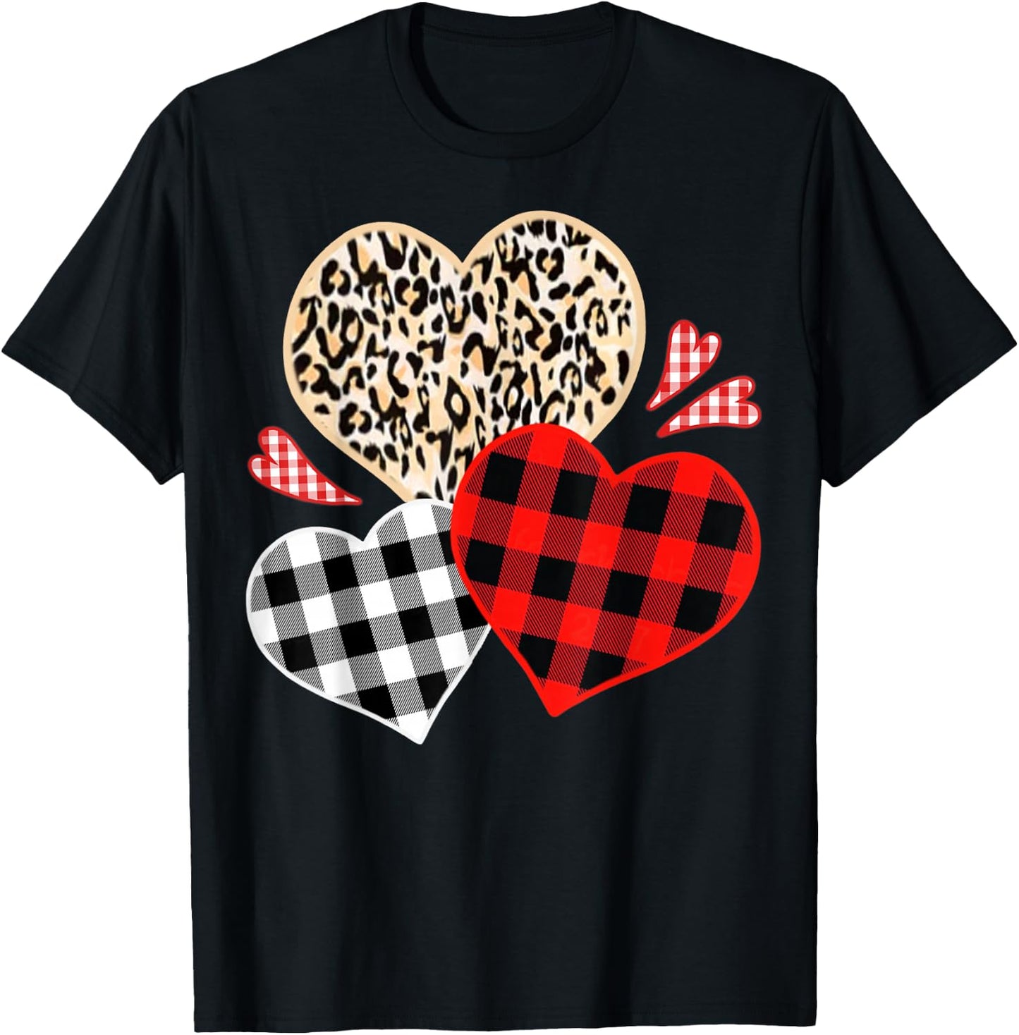 Girls Valentine's Shirts Hearts Love Leopard Red Plaid T-Shirt - T-Shirt | Black