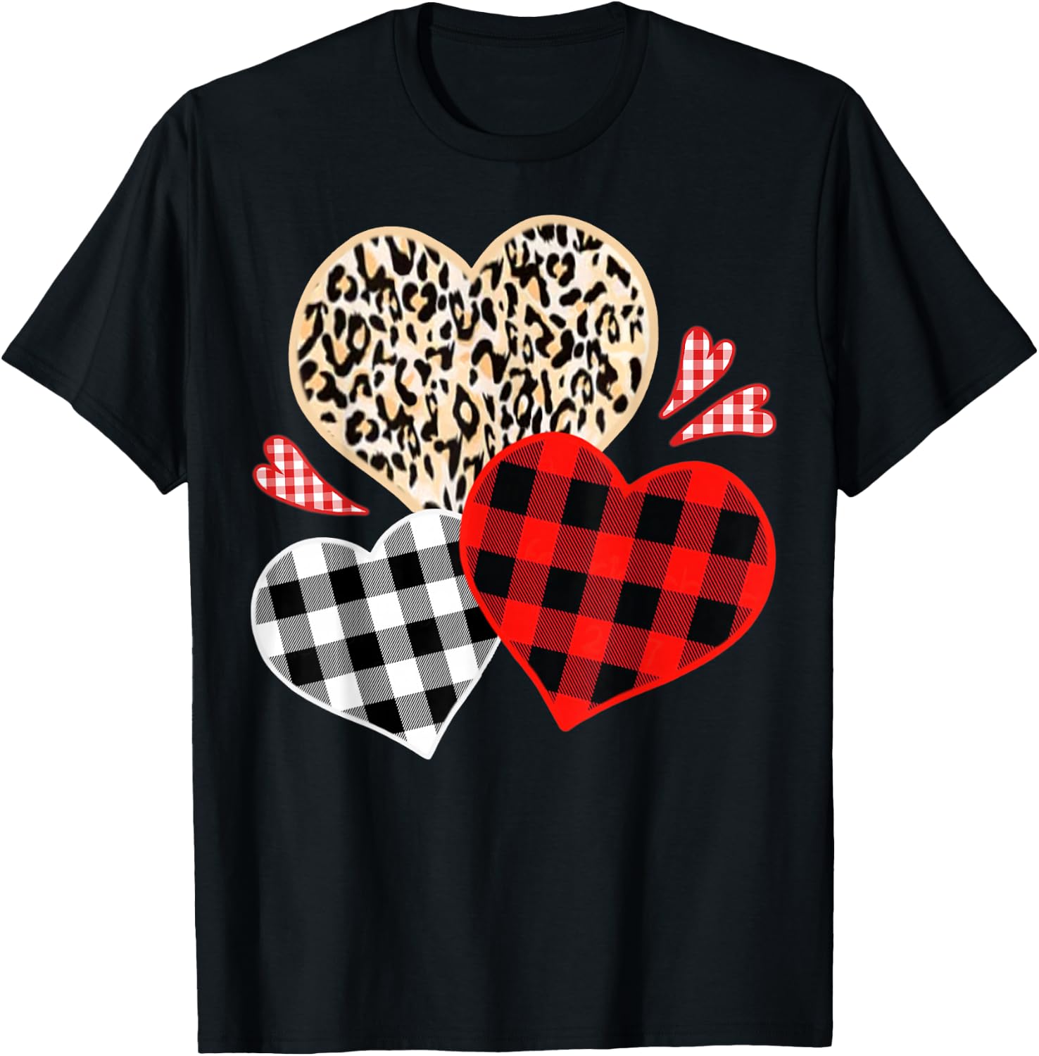 Girls Valentine's Shirts Hearts Love Leopard Red Plaid T-Shirt - T-Shirt | Black