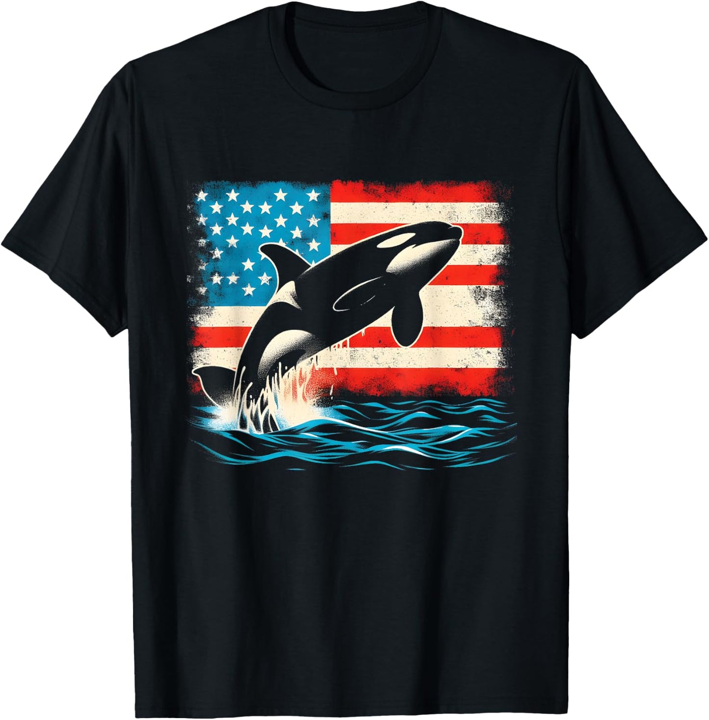 Orca American Flag - Patriotic USA Ocean Orca Whale Lover T-Shirt - T-Shirt | Black