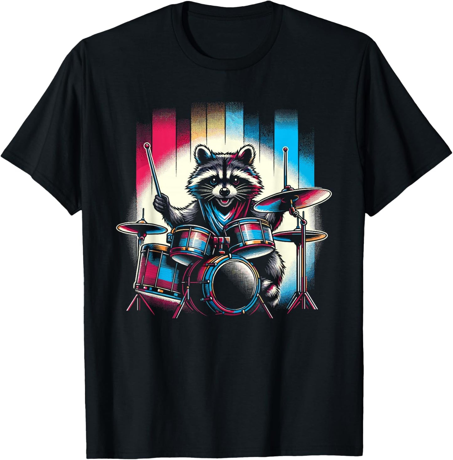 Raccoon Playing Drums Teacher Drummer Novelty Funny Drummer , black T-Shirt - T-Shirt | Black