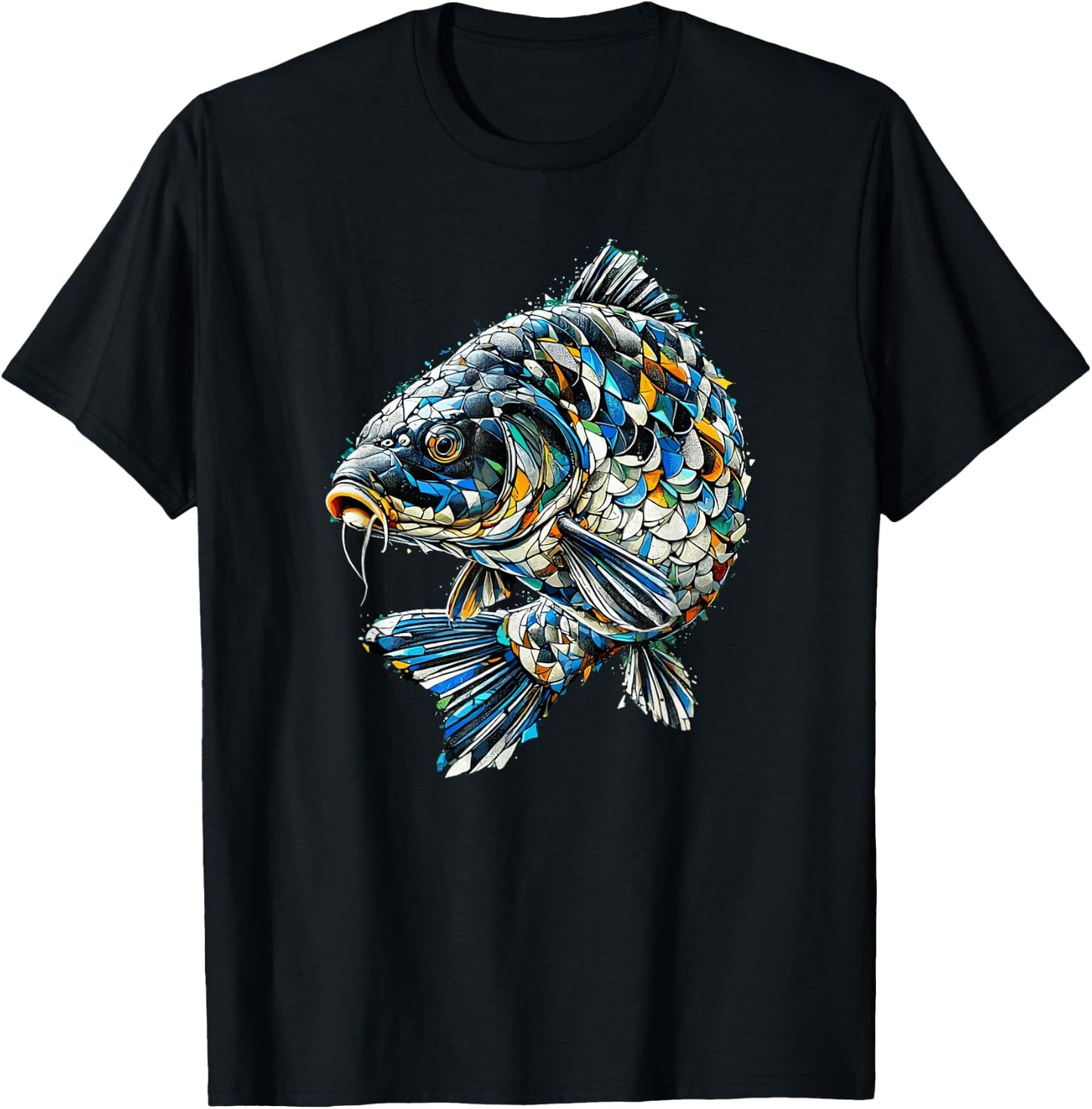 Polygon Art Fishing Carp Fisherman Carps , Black, S T-Shirt - T-Shirt | Black