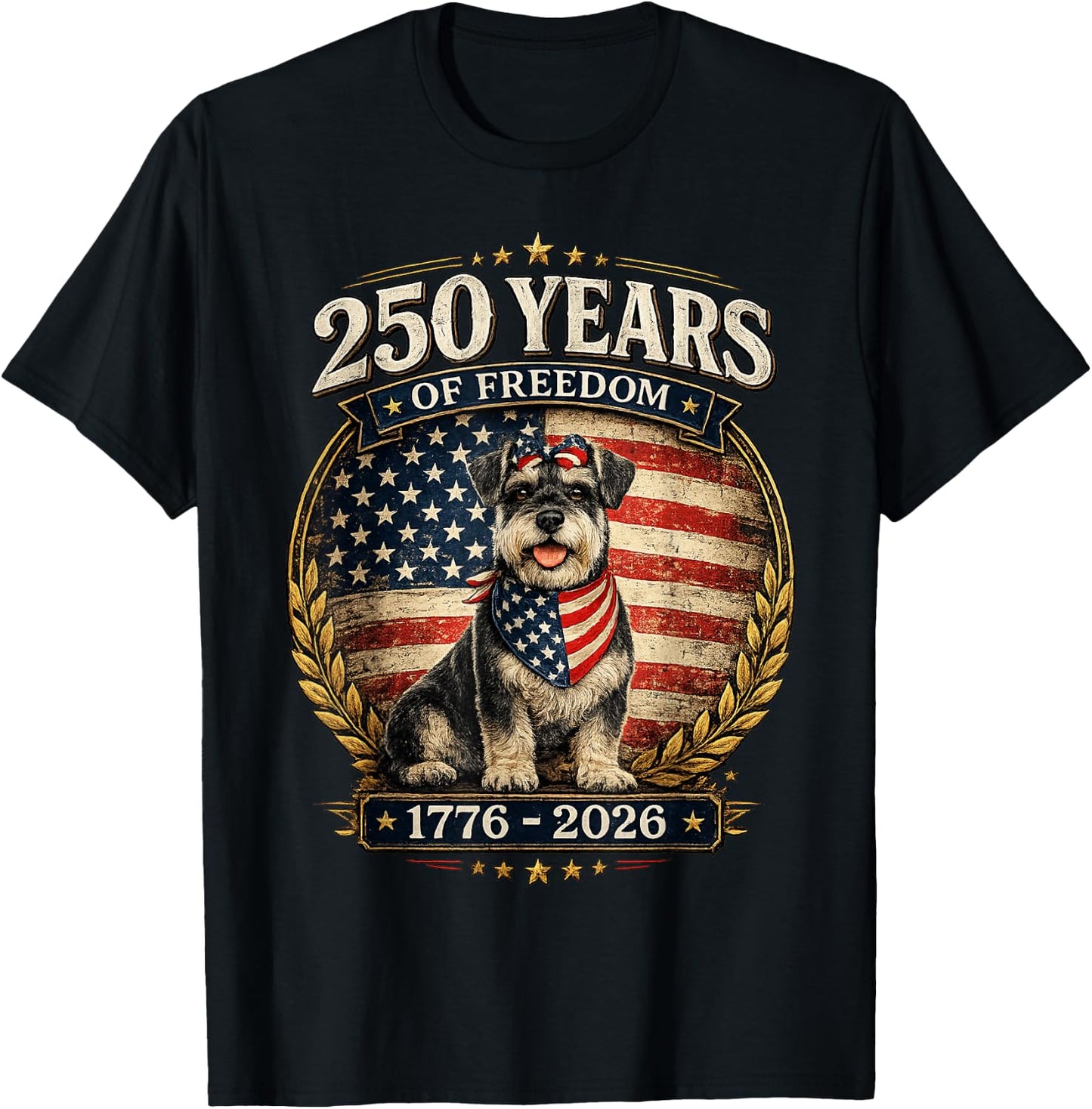 250 Years America Anniversary Miniature Schnauzer T-Shirt - T-Shirt | Black