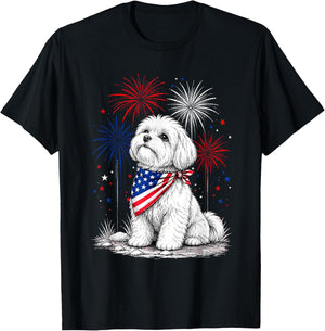 Maltese America's 250th Patriotic Fireworks Animal Lovers T-Shirt - T-Shirt | Black