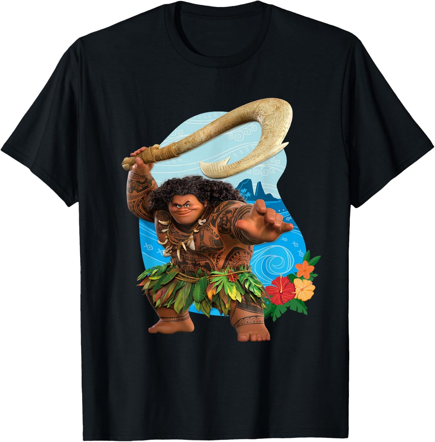 Disney Vaiana 2 Tropical Island Adventure Maui & Fish Hook T-Shirt - T-Shirt | Black