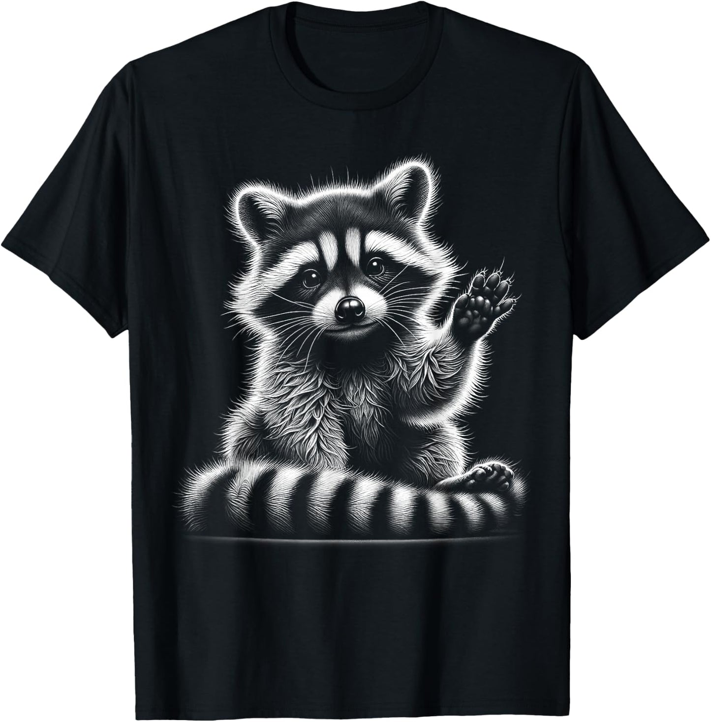 Winkender Waschbär als niedliches Schwarz Weiß Porträt T-Shirt - T-Shirt | Black