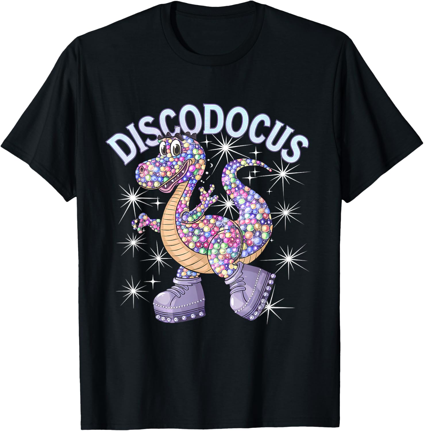 Disco Dino Diplodocus Disco Dance Lover 1970s Disco Party T-Shirt - T-Shirt | Black