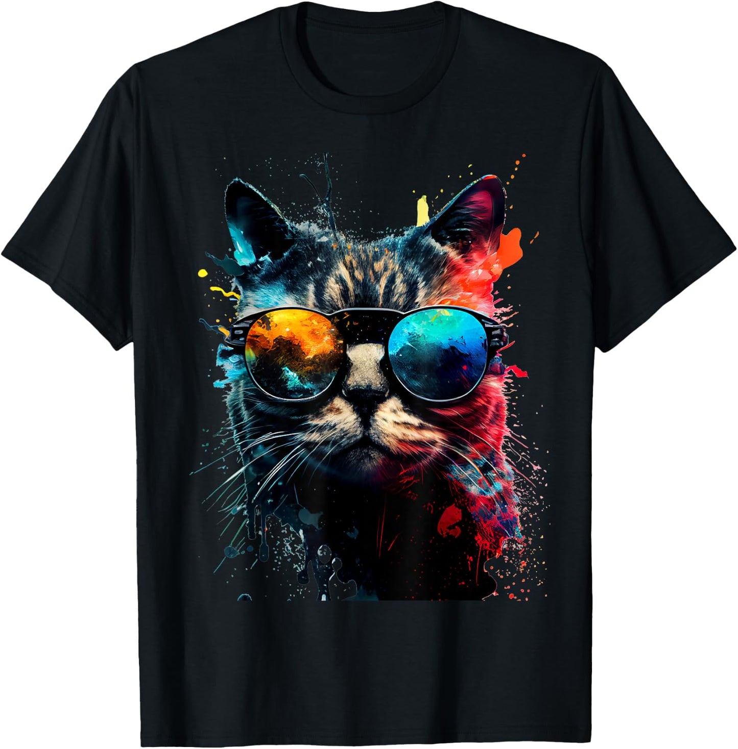 Cool Cat with Sunglasses , black T-Shirt - T-Shirt | Black