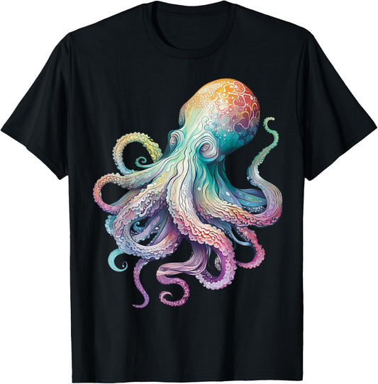 Octopus Beach Lover Ocean Animal Graphic Novelty T-Shirt - T-Shirt | Black