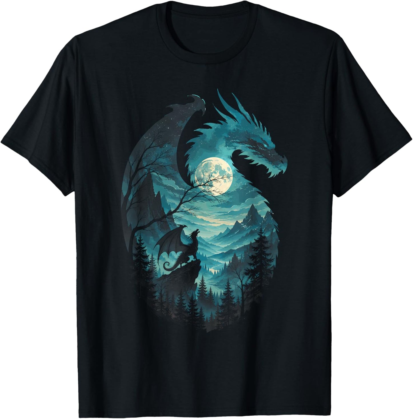 Dragon Howling at Moon 90's Vintage Retro T-Shirt - T-Shirt | Black
