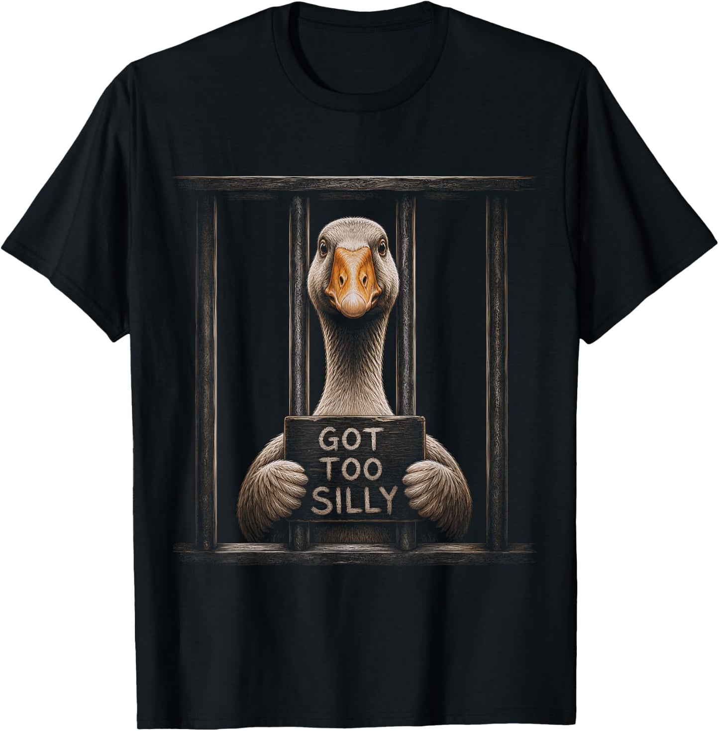 Goose Got Too Silly Funny Graphic Artwork Design T-Shirt - T-Shirt | Black