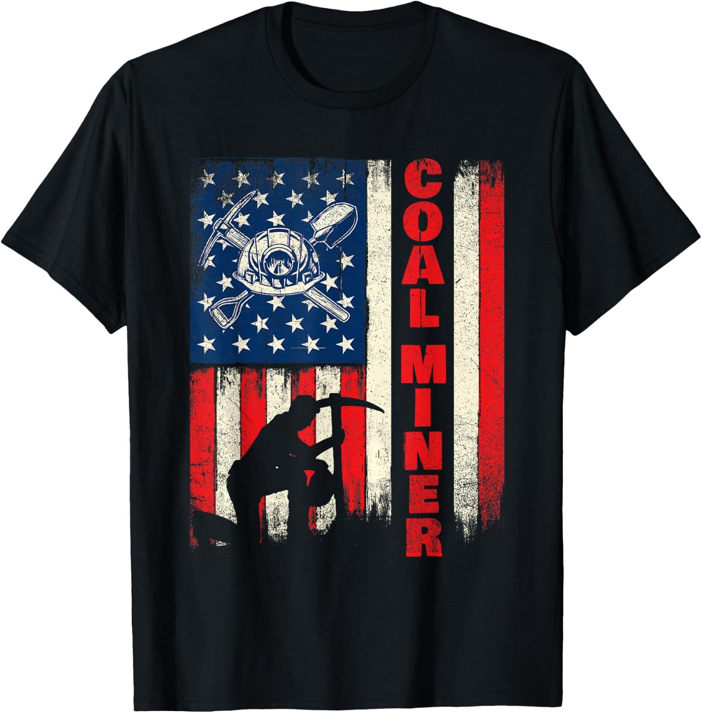 Coal Miner - Patriotic USA Flag Pitman Underground Mining T-Shirt - T-Shirt | Black