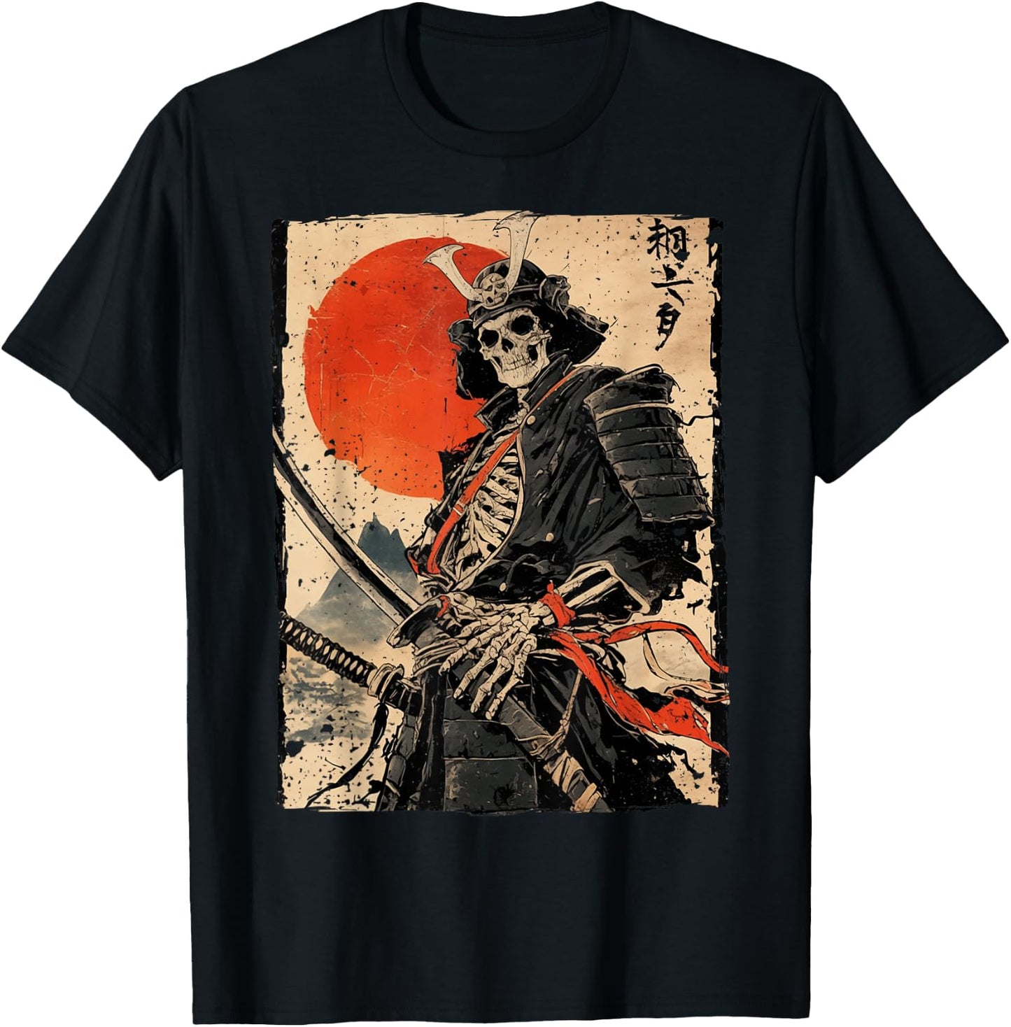 Japan Samurai Krieger Skelett Ukiyo Tinte Kunstwerk Samurai T-Shirt - T-Shirt | Black