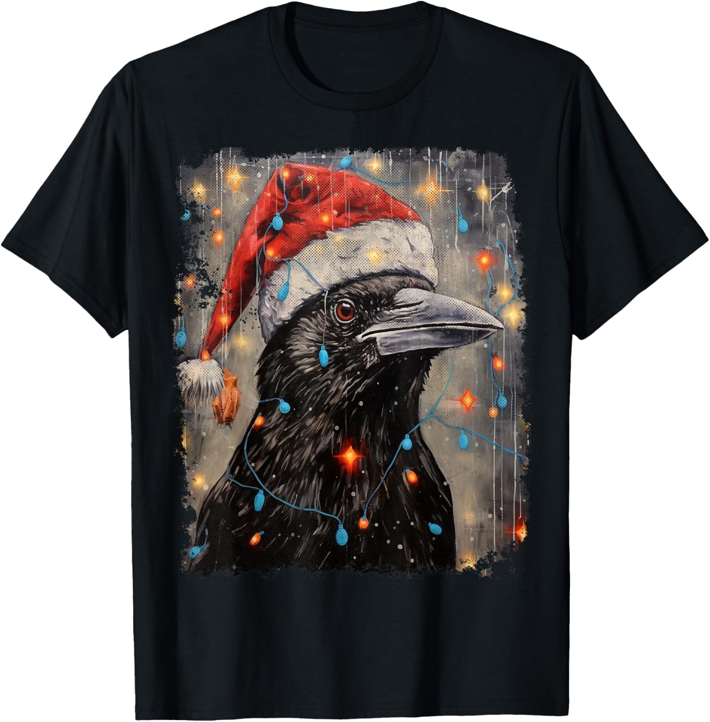 Vintage Crow Raven Bird Christmas T-Shirt - T-Shirt | Black