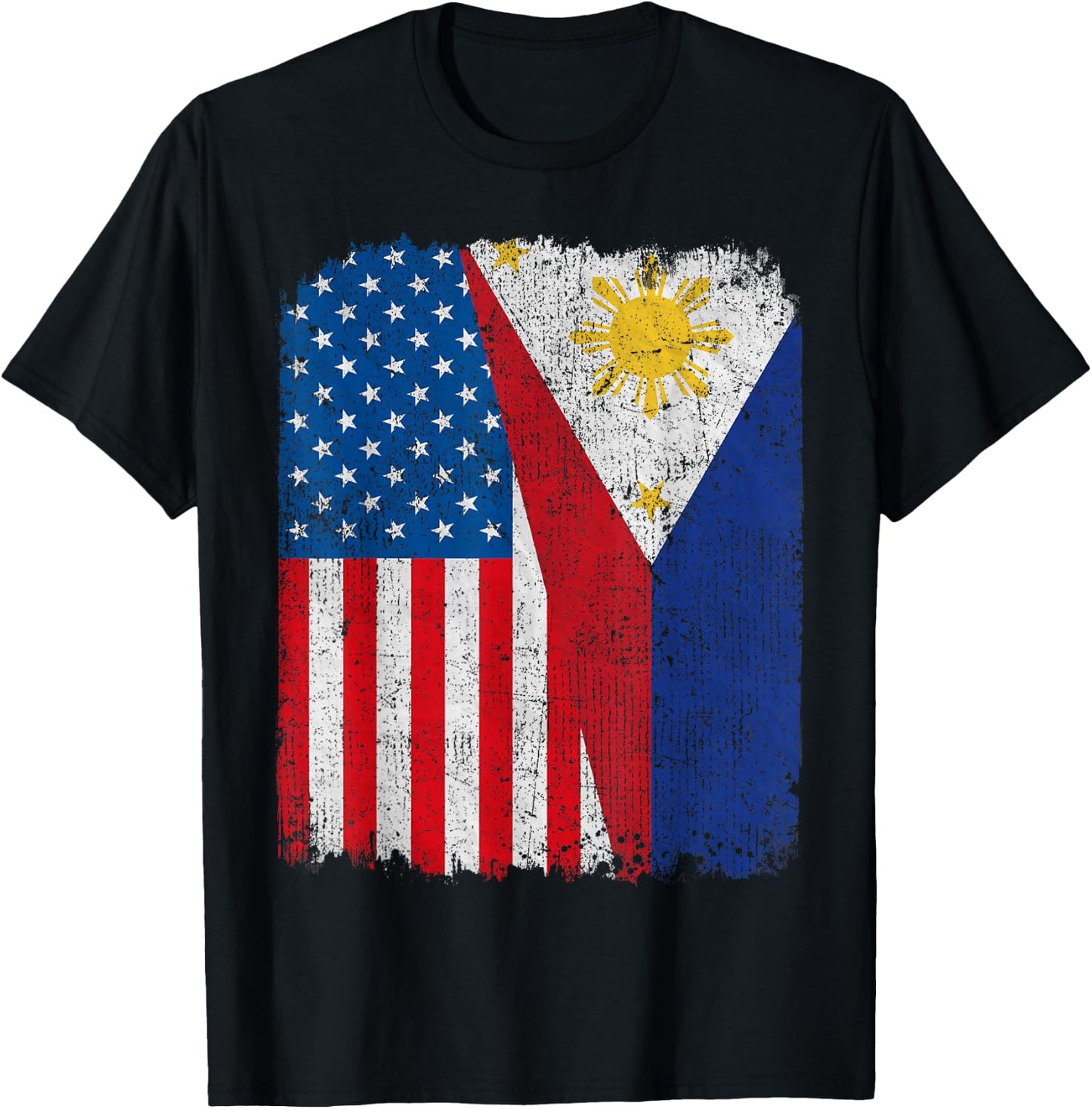 Filipino American Flag Half USA Philippines Root Proud T-Shirt - T-Shirt | Black