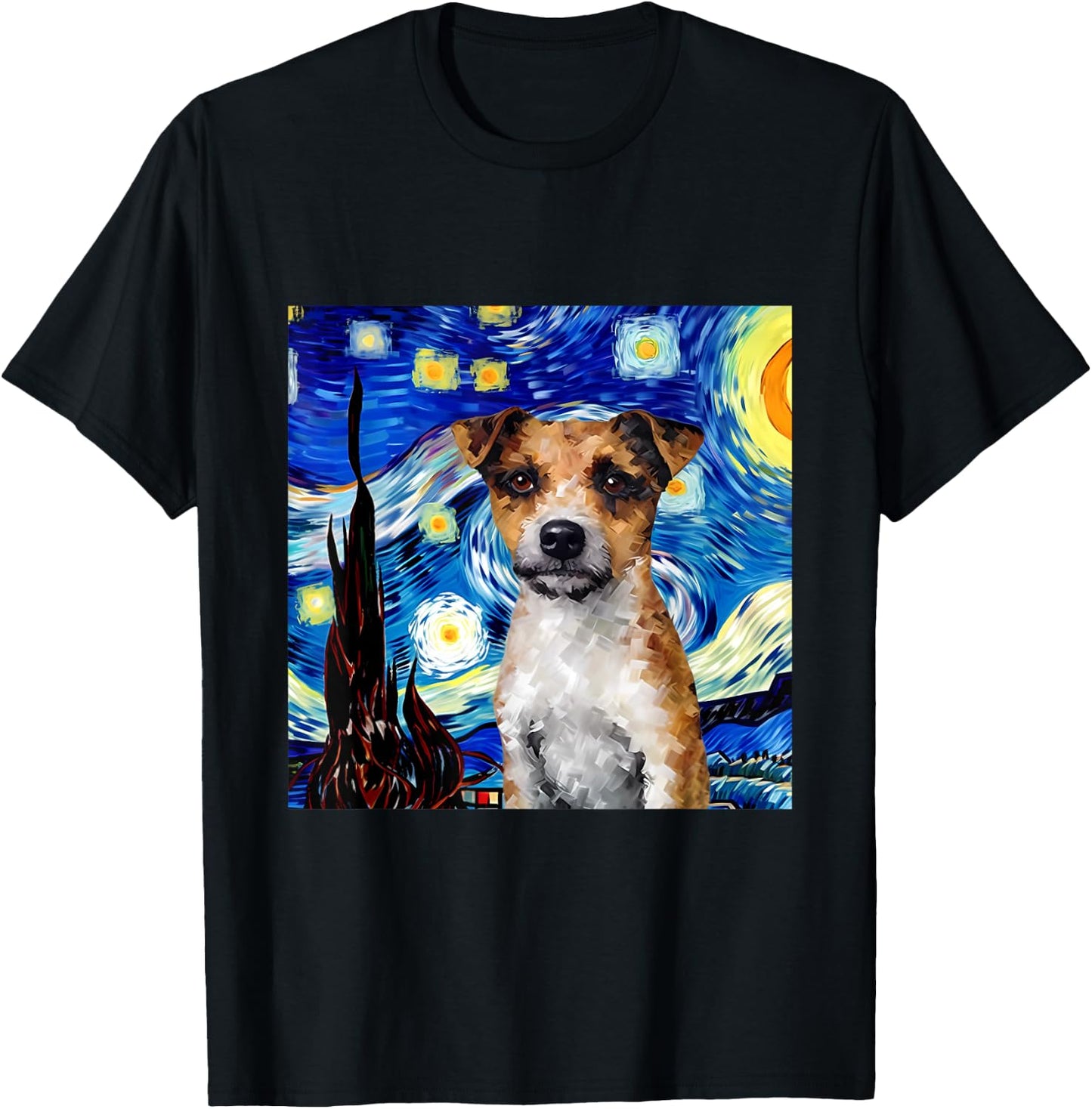 Jack Russell Terrier Starry Night Dog Painting T-Shirt - T-Shirt | Black