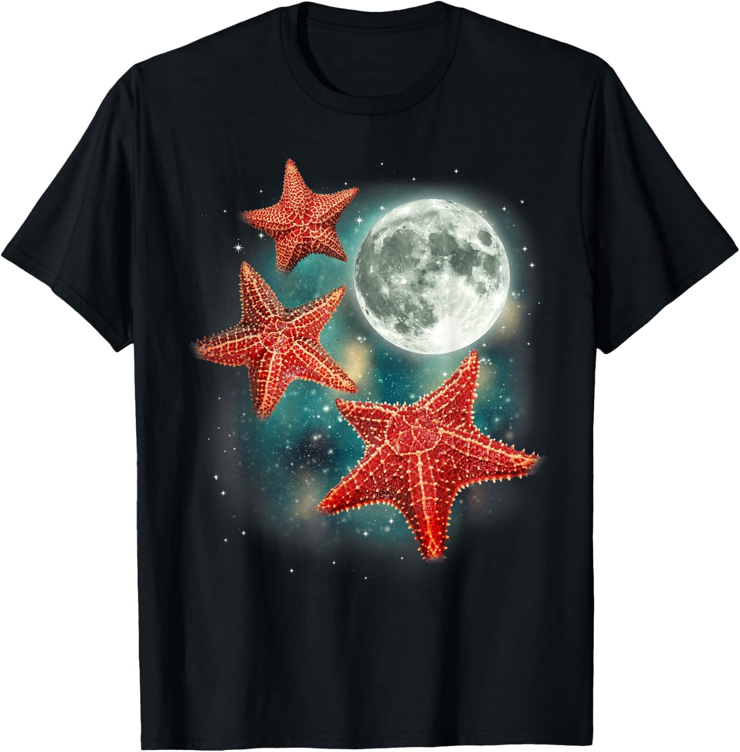 3 Starfish Moon Oceanic Funny Weird Quirky Sea Animals T-Shirt - T-Shirt | Black