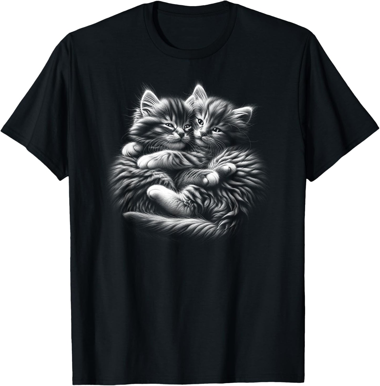 MyAnimal - Your Favourite Animal Wear: Süße umarmende Kätzchen im photorealistischen Zeichenstil für Katzenliebhaber, alle Altersgruppen - Erwachsene - Schwarz - S T-Shirt - T-Shirt | Black