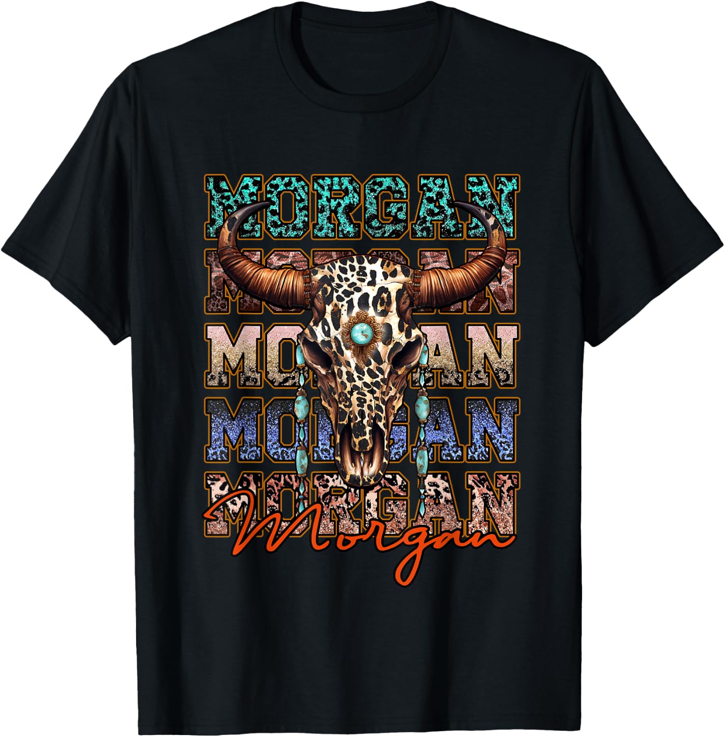 Morgan First Name Longhorn Southern Funny Apparel T-Shirt - T-Shirt | Black