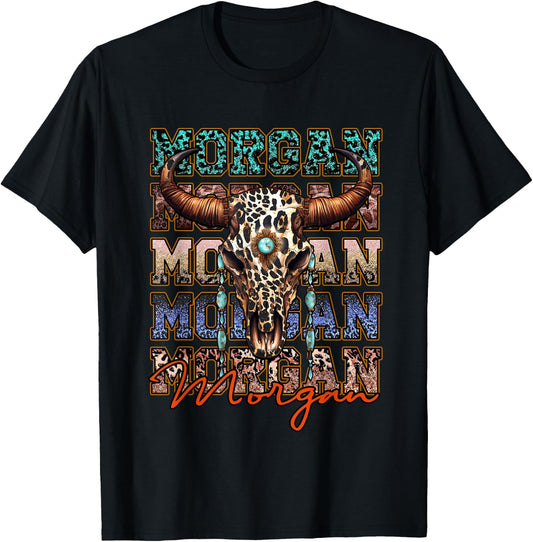 Morgan First Name Longhorn Southern Funny Apparel T-Shirt - T-Shirt | Black