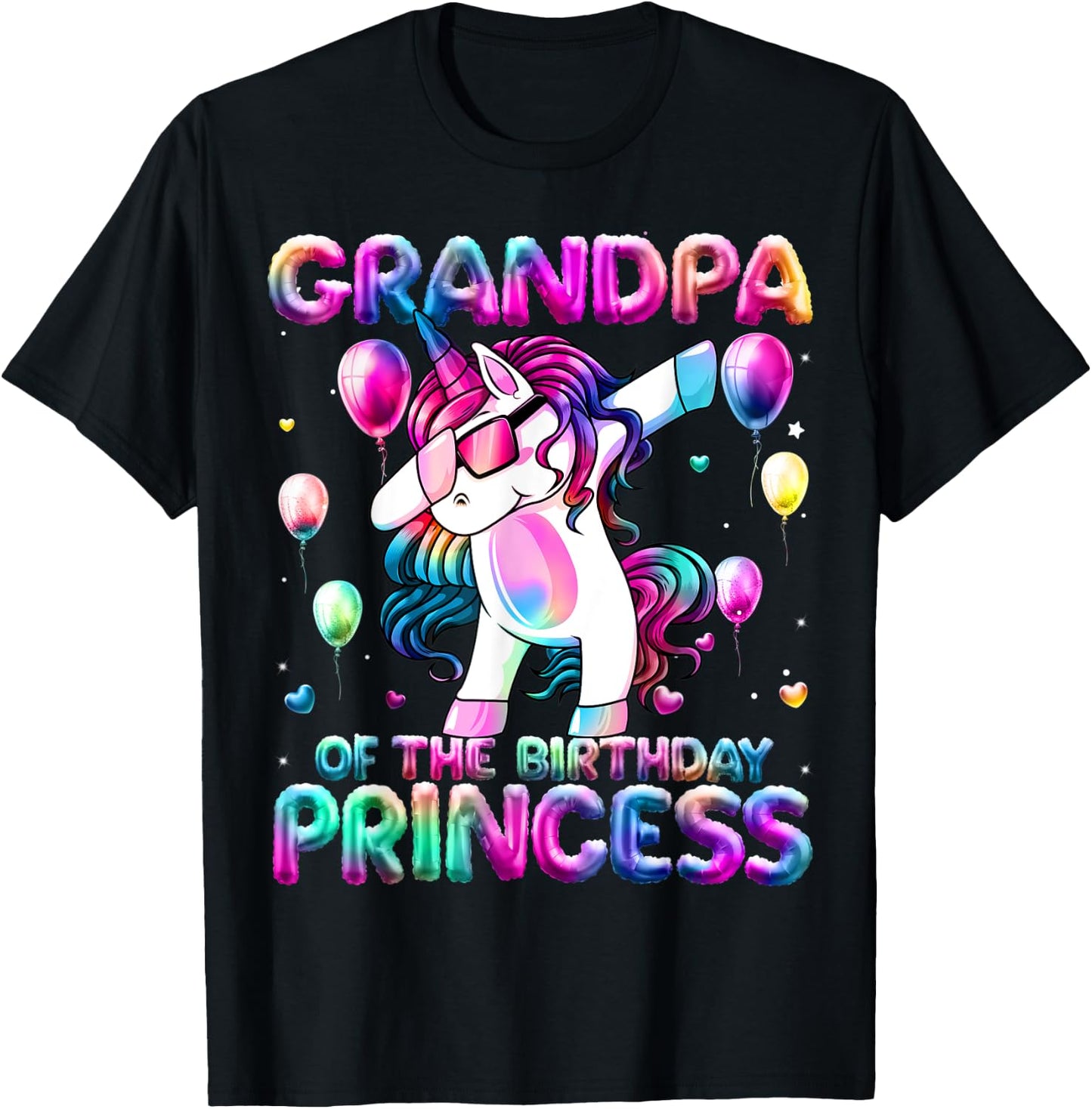 Grandpa of the Birthday Princess Girl Dabbing Unicorn Papa T-Shirt - T-Shirt | Black