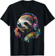 Headphones with Sloth Pattern , Black, S T-Shirt - T-Shirt | Black
