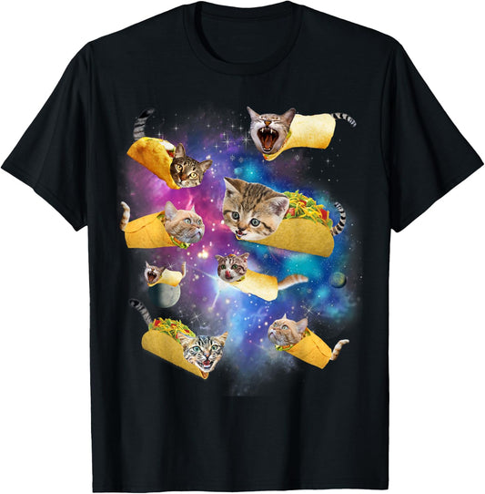 Burrito Pizza and Taco Cat in Space - Tacocat Gift , black T-Shirt - T-Shirt | Black