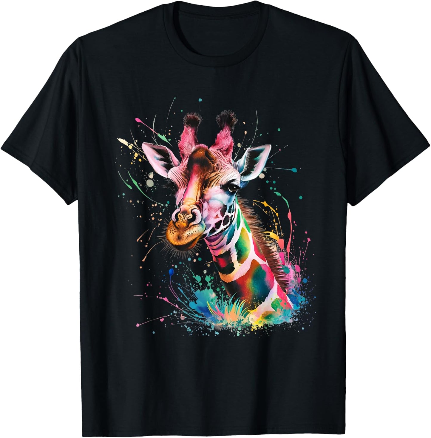 Giraffe Men Woman Colorful Watercolor Giraffe T-Shirt - T-Shirt | Black