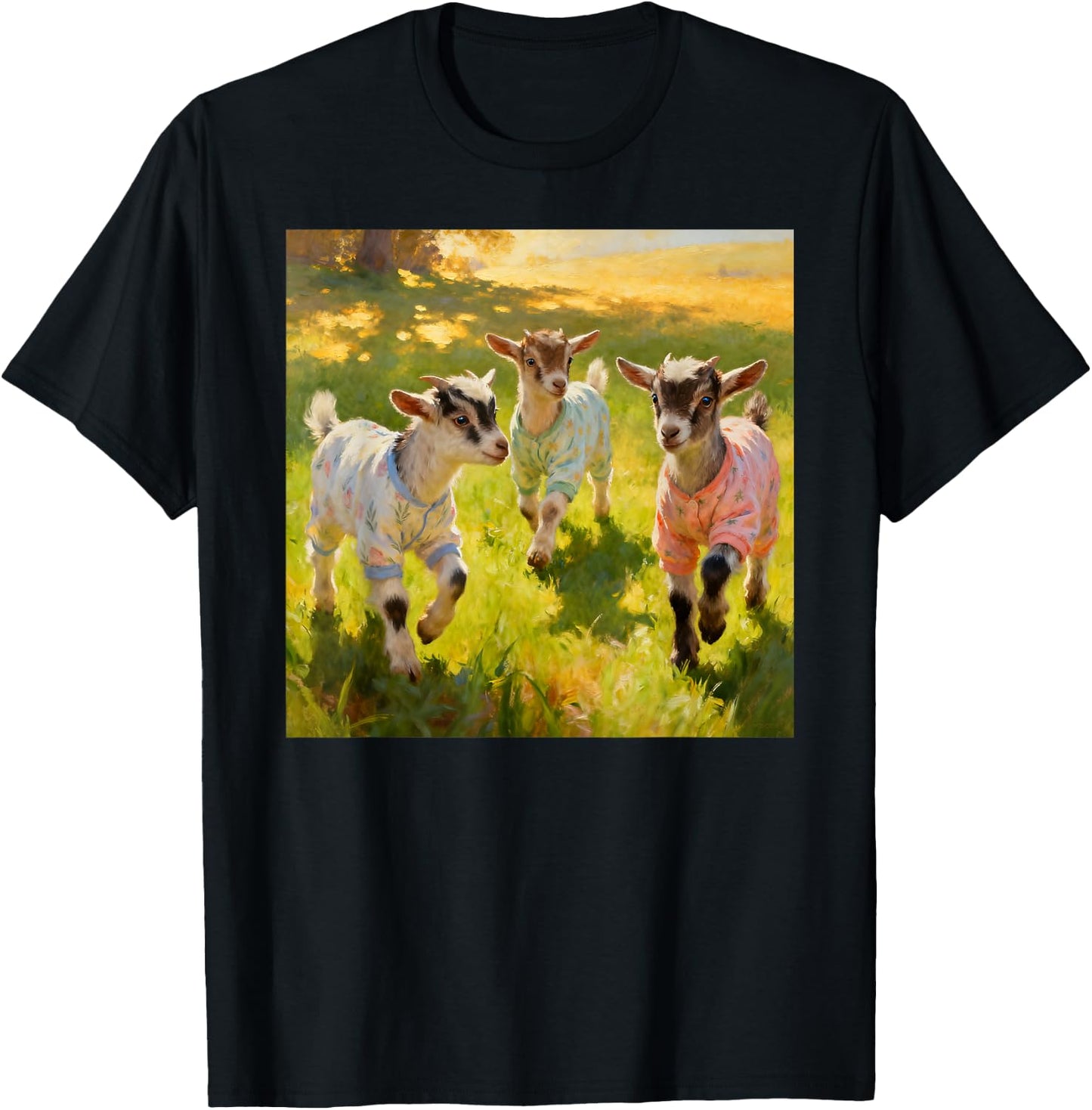 Baby Goats Wearing Pajamas Playfully Frolicking T-Shirt - T-Shirt | Black