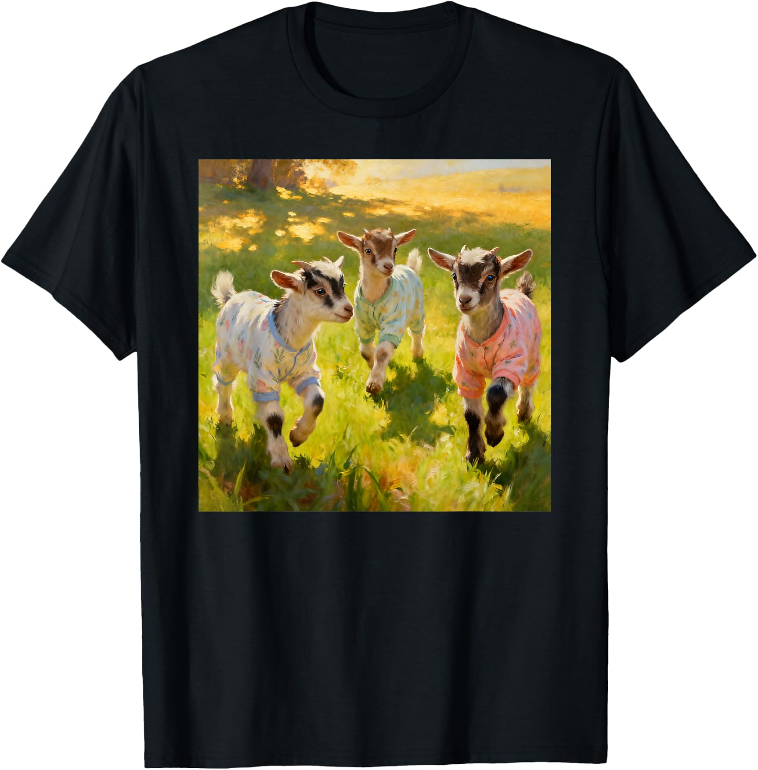Baby Goats Wearing Pajamas Playfully Frolicking T-Shirt - T-Shirt | Black