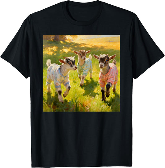 Baby Goats Wearing Pajamas Playfully Frolicking T-Shirt - T-Shirt | Black