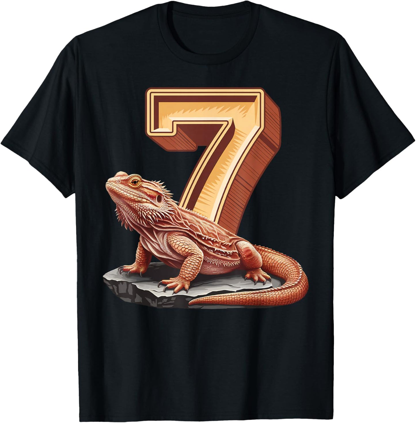 7 Year Old Bearded Dragon Reptile 7th Birthday Party Repti T-Shirt - T-Shirt | Black