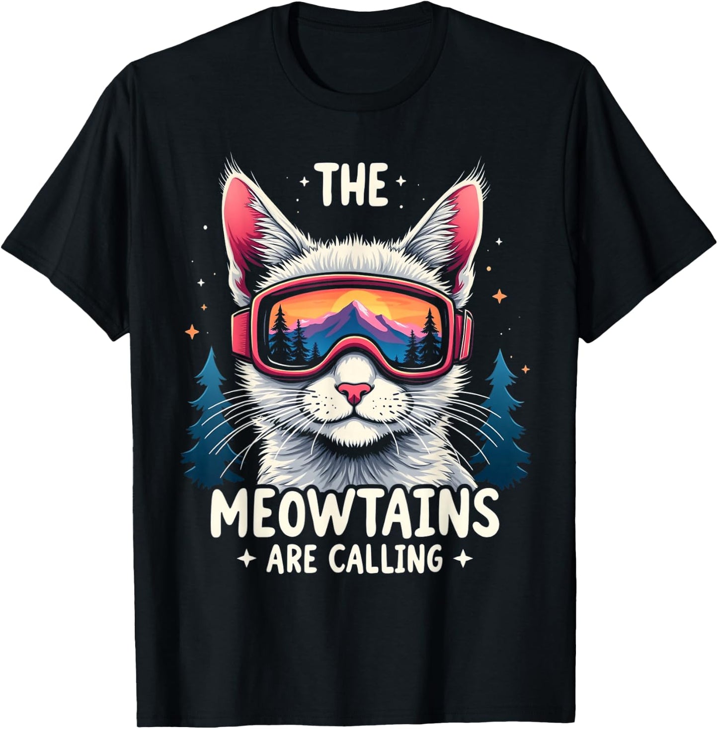 THE MEOWTAINS ARE CALLING Cat Mountain Adventure T-Shirt - T-Shirt | Black