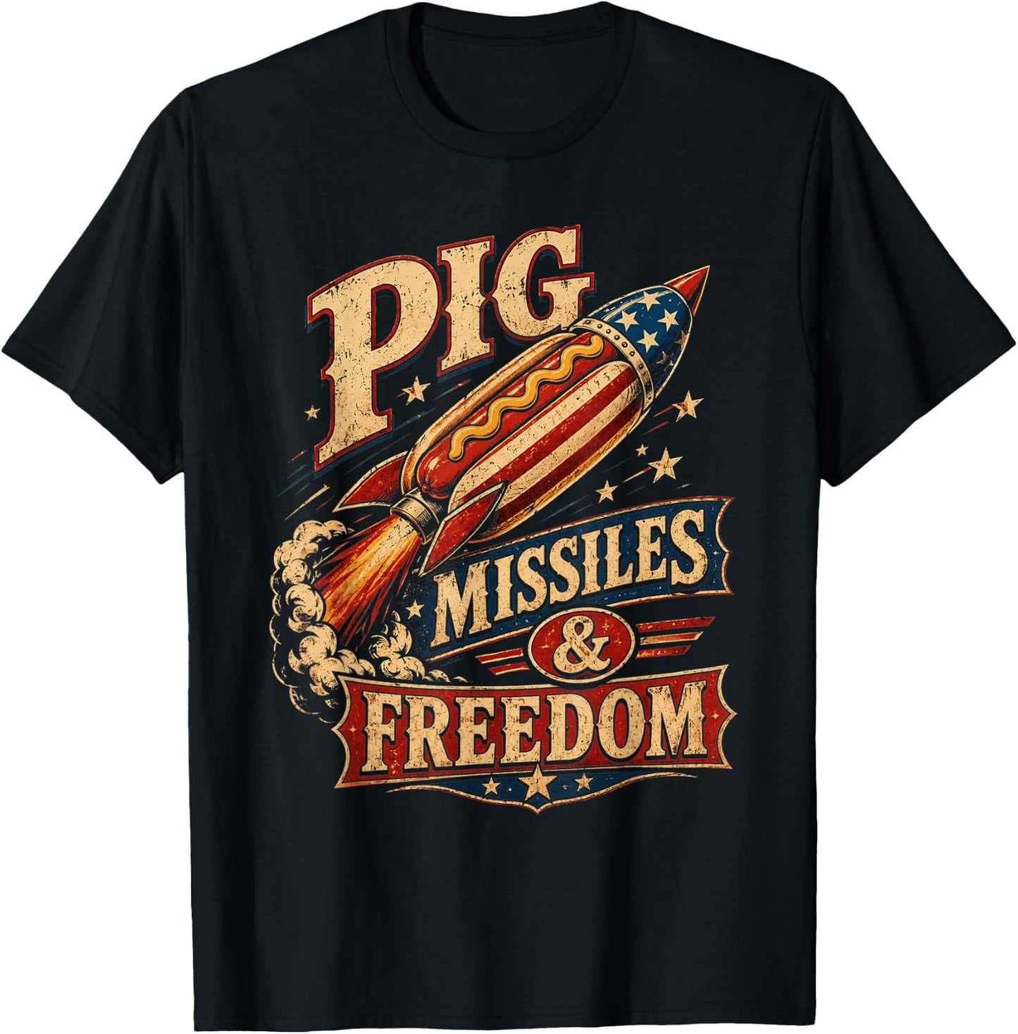 4th of July Hotdog Pig Missiles and Freedom Patriotic BBQ T-Shirt - T-Shirt | Black