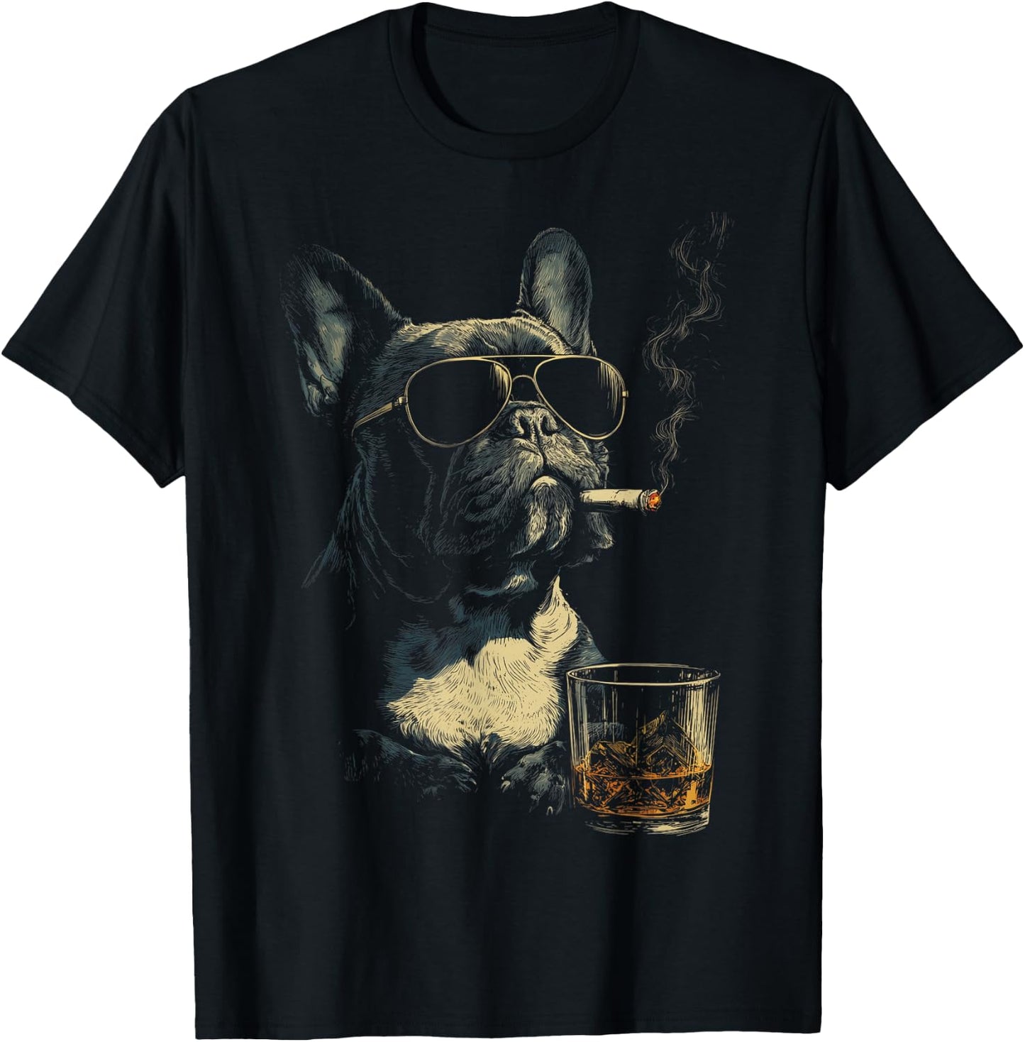 Französische Bulldogge Rauchende Zigarette Whisky Liebhaber Lustiger Hund T-Shirt - T-Shirt | Black