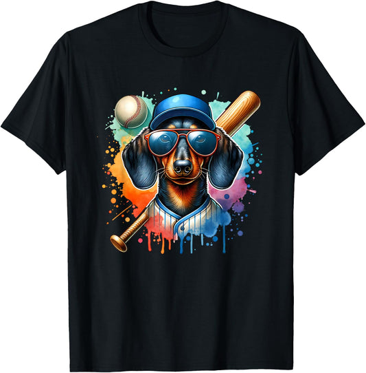 Dachshund Wiener Dog Baseball Player Sport Team Women Girls Kids T-Shirt - T-Shirt | Black