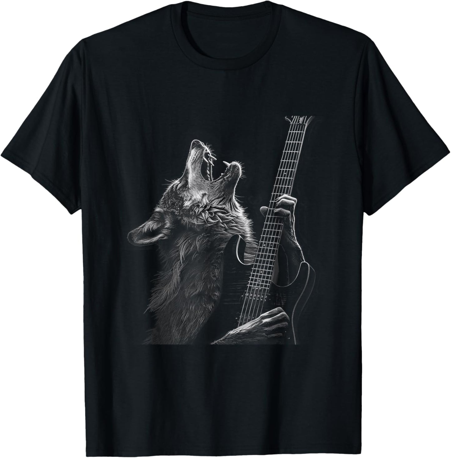 Wolf playing guitar rock and roll rock star man woman child T-Shirt - T-Shirt | Black
