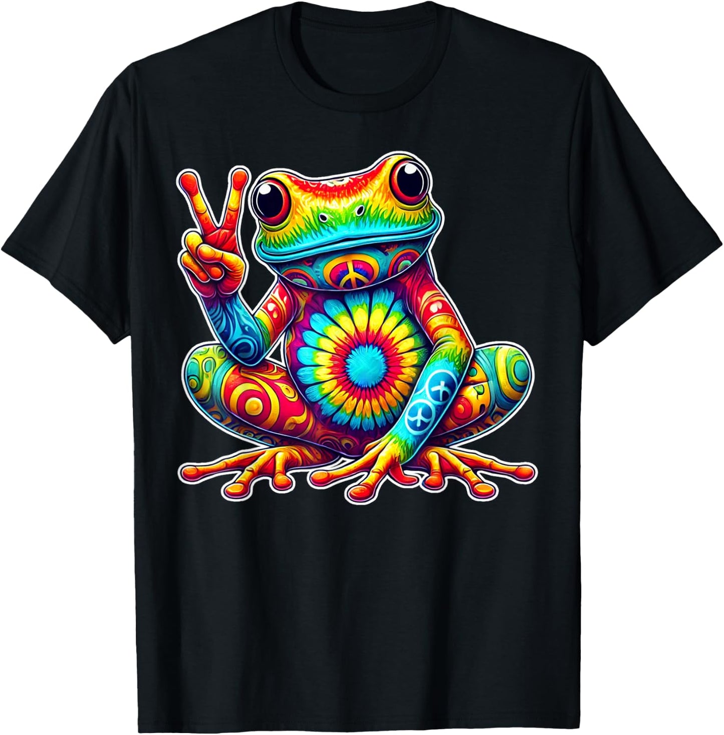Tie-Dye Frog With Peace Sign Cool Hippie T-Shirt - T-Shirt | Black