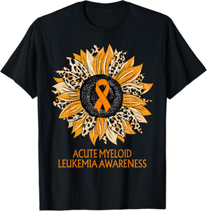 Leopard Sunflower Acute Myeloid Leukemia Awareness Gifts T-Shirt - T-Shirt | Black