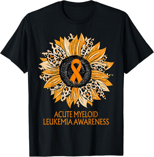 Leopard Sunflower Acute Myeloid Leukemia Awareness Gifts T-Shirt - T-Shirt | Black