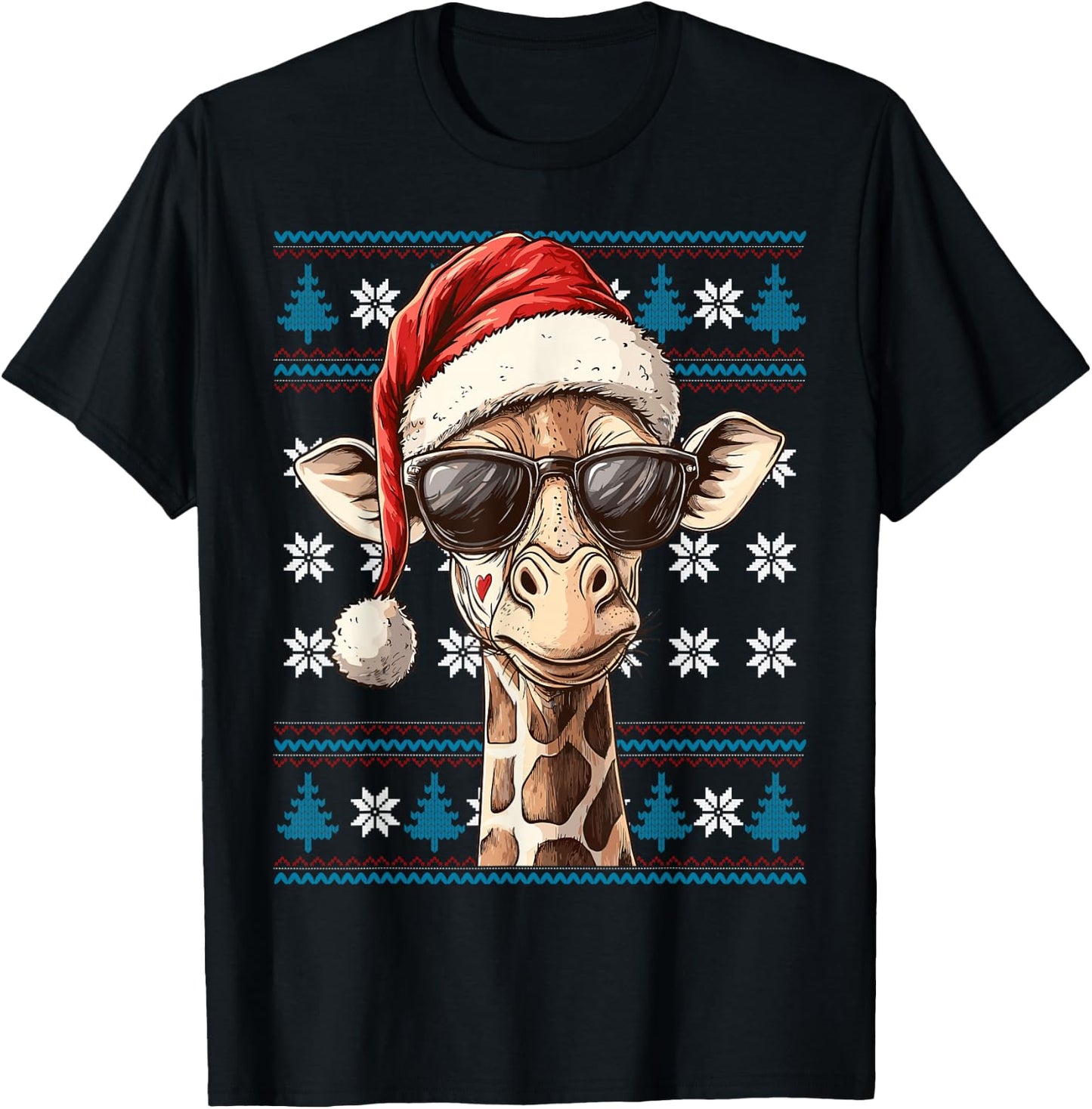 Giraffe Santa Hat Ugly Christmas Sweater Giraffe Lover Xmas T-Shirt - T-Shirt | Black