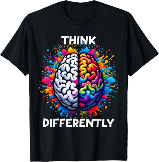 Neurodiversity Shirt - Think Differently ADHD Autism , Black T-Shirt - T-Shirt | Black